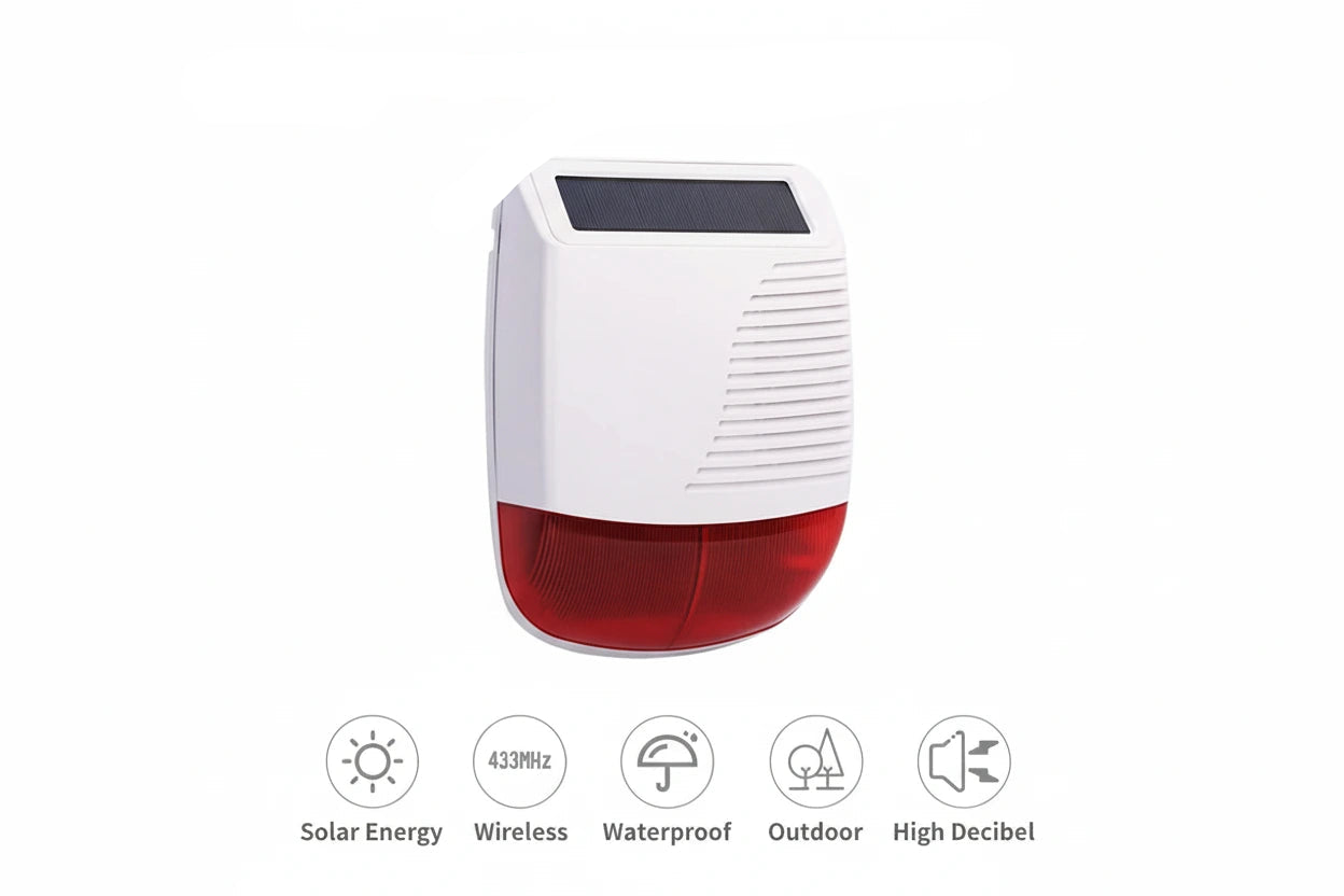 Sirena Solar Exterior Inalámbrica 433MHz con Luz Estroboscópica Impermeable