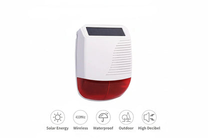 Sirena Solar Exterior Inalámbrica 433MHz con Luz Estroboscópica Impermeable