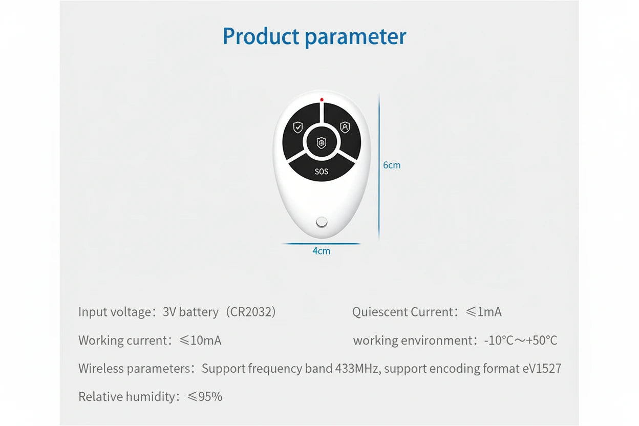 Control Remoto Inalámbrico 433MHz para Sistema de Alarma