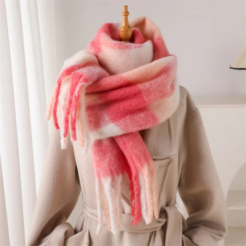 2025 Winter Thick Warm Scarf Women Cashmere Shawl and Wraps Pashmina Neckerchief Bufanda Female Rainbow Hairy Tessel Echarpe New