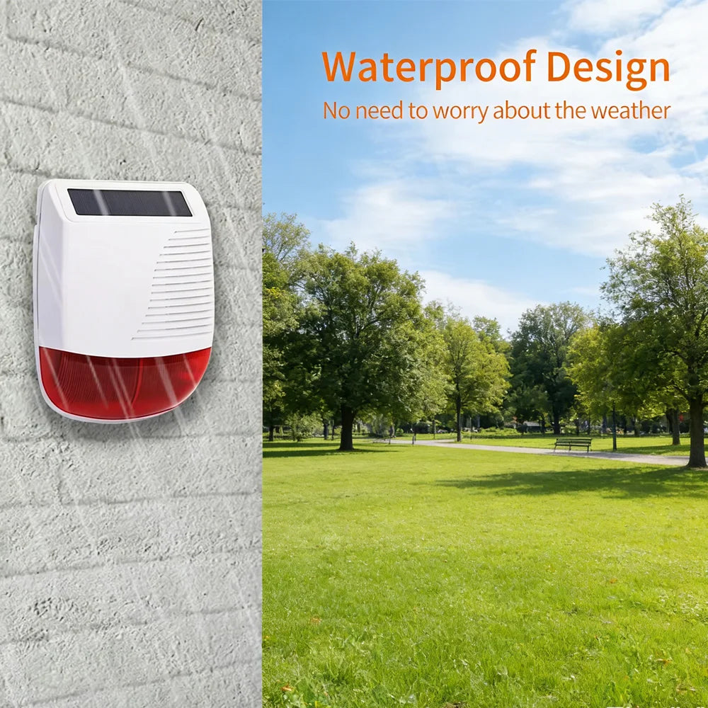 Sirena Solar Exterior Inalámbrica 433MHz con Luz Estroboscópica Impermeable