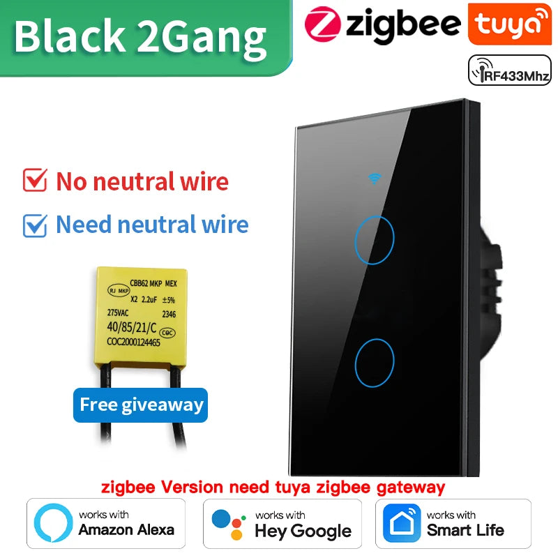 Interruptor Táctil Inteligente WiFi/Zigbee - 1/2/3/4 Botones con LED