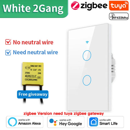 Interruptor Táctil Inteligente WiFi/Zigbee - 1/2/3/4 Botones con LED