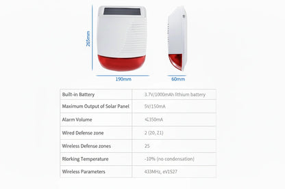 Sirena Solar Exterior Inalámbrica 433MHz con Luz Estroboscópica Impermeable