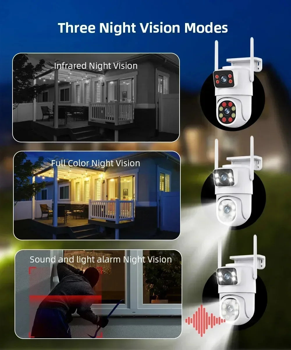 Cámara de seguridad inalámbrica Tuya Wifi de 8MP con doble lente, PTZ, para exteriores, 4K, con doble pantalla, seguimiento automático, ONVIF y compatible con Alexa.