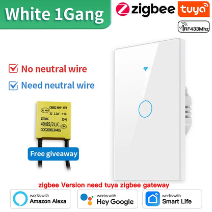 Interruptor Táctil Inteligente WiFi/Zigbee - 1/2/3/4 Botones con LED
