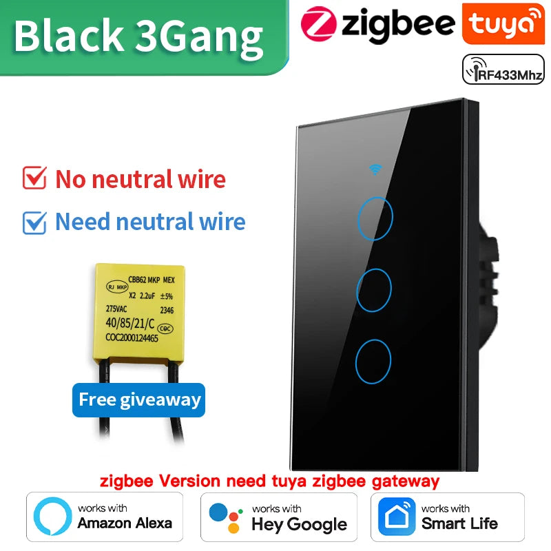 Interruptor Táctil Inteligente WiFi/Zigbee - 1/2/3/4 Botones con LED