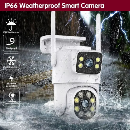 Cámara de seguridad inalámbrica Tuya Wifi de 8MP con doble lente, PTZ, para exteriores, 4K, con doble pantalla, seguimiento automático, ONVIF y compatible con Alexa.
