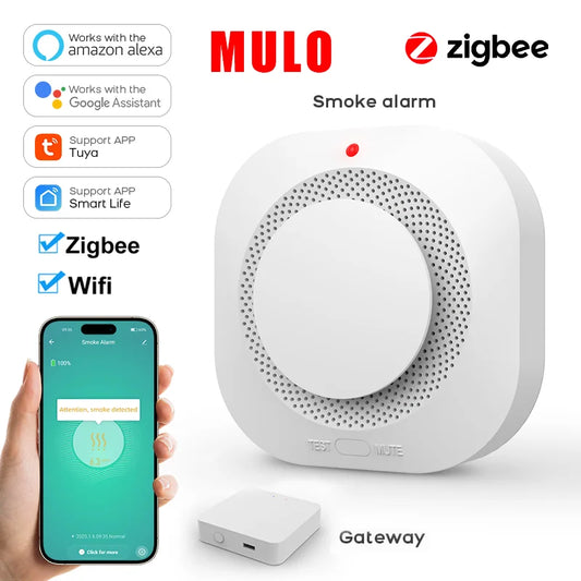 Tuya ZigBee WiFi Smart Smoke Detector Alarm Sensor Home Security Fire Protection For Home Security System Via Smart Life APP