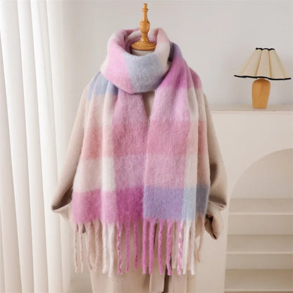 2025 Winter Thick Warm Scarf Women Cashmere Shawl and Wraps Pashmina Neckerchief Bufanda Female Rainbow Hairy Tessel Echarpe New