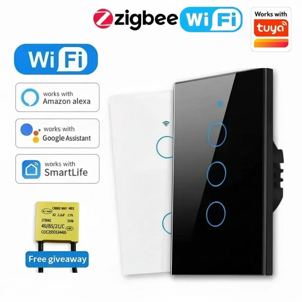 Interruptor Táctil Inteligente WiFi/Zigbee - 1/2/3/4 Botones con LED