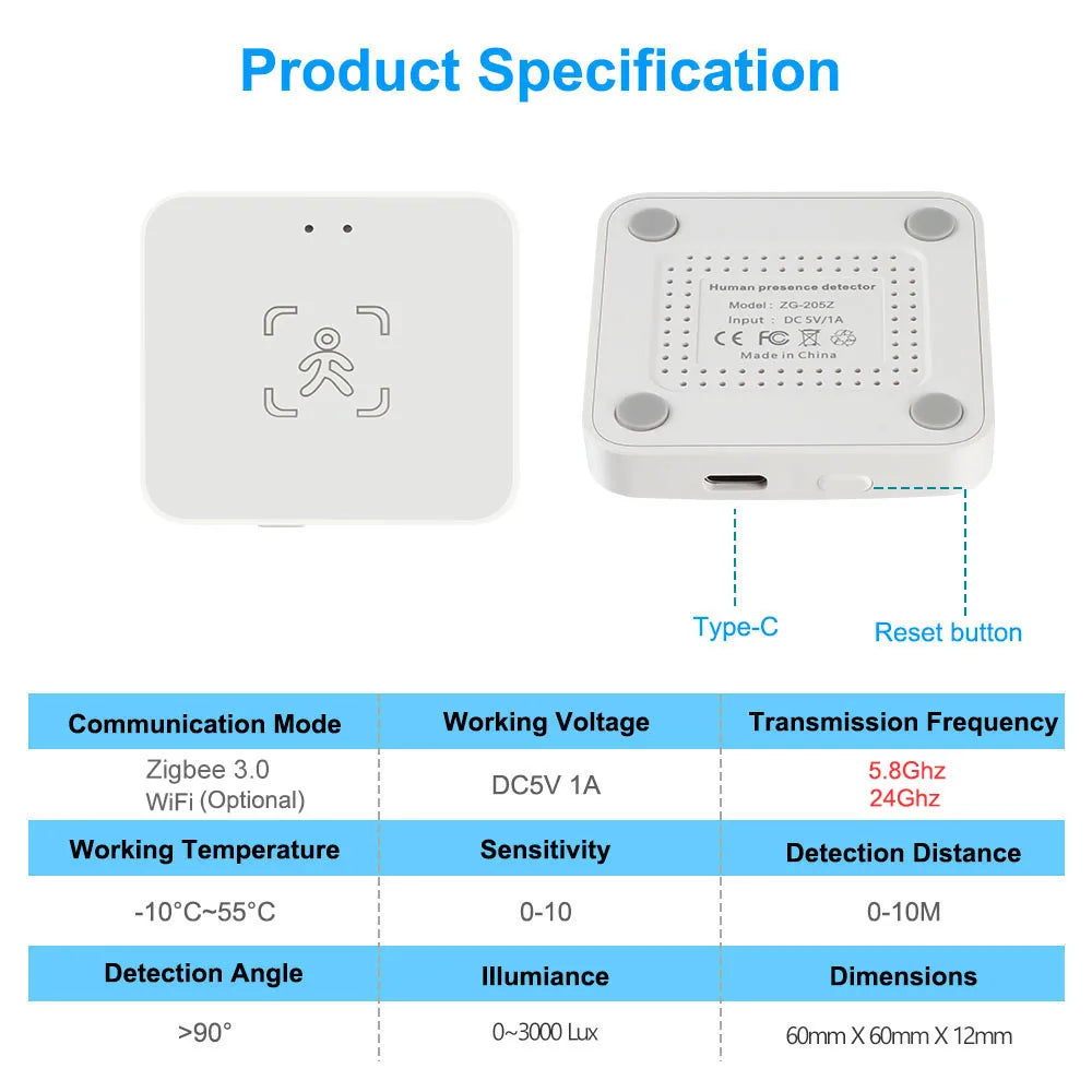 Detector de presencia humana, Tuya Zigbee/ WiFi con radar microondas