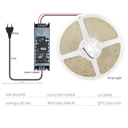 Tira LED COB 24V 3000/4000/6000 K.  600 LEDs/m Dimmable con Tuya Bluetooth