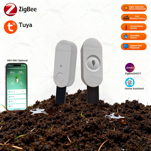 Zigbee Temperature Humidity Soil Moisture Sensor Meter Optional Light Detector Garden Irrigation For Tuya Z2M Home Assistant APP