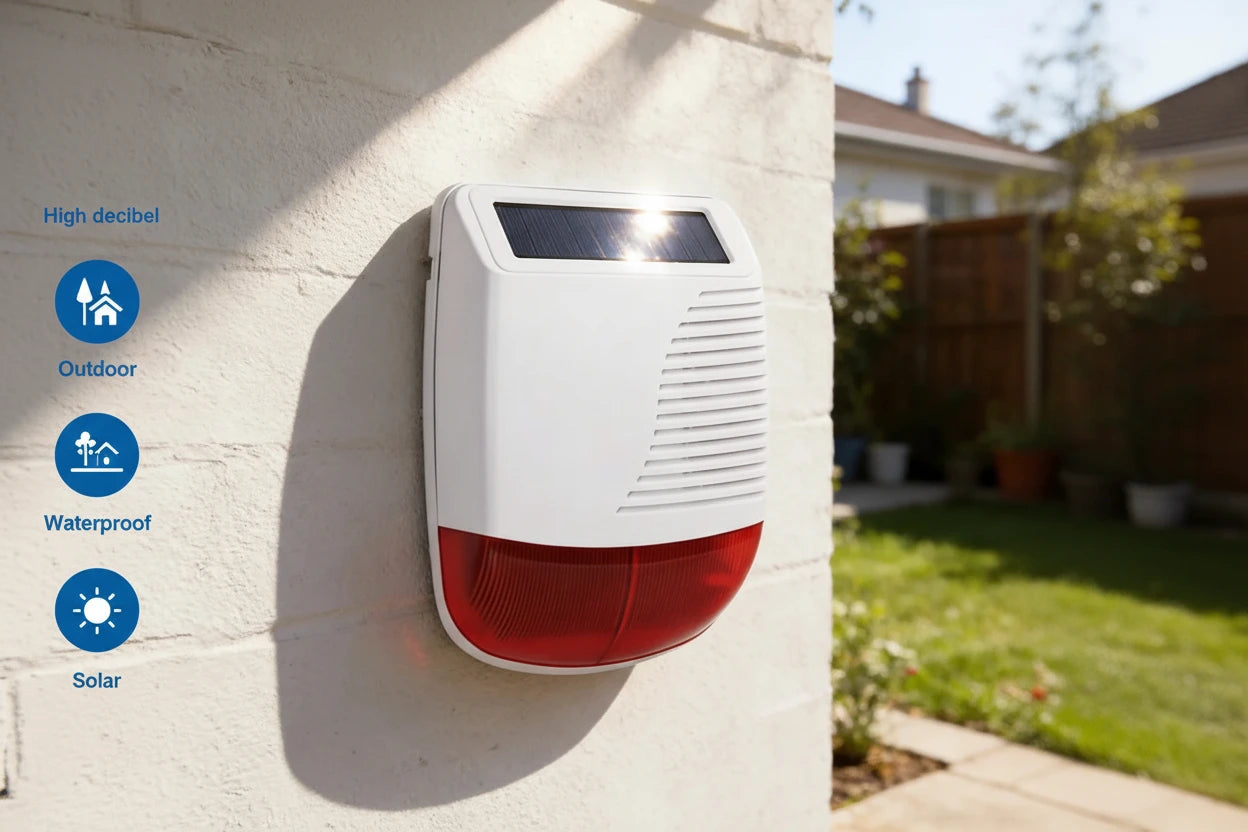 Sirena Solar Exterior Inalámbrica 433MHz con Luz Estroboscópica Impermeable