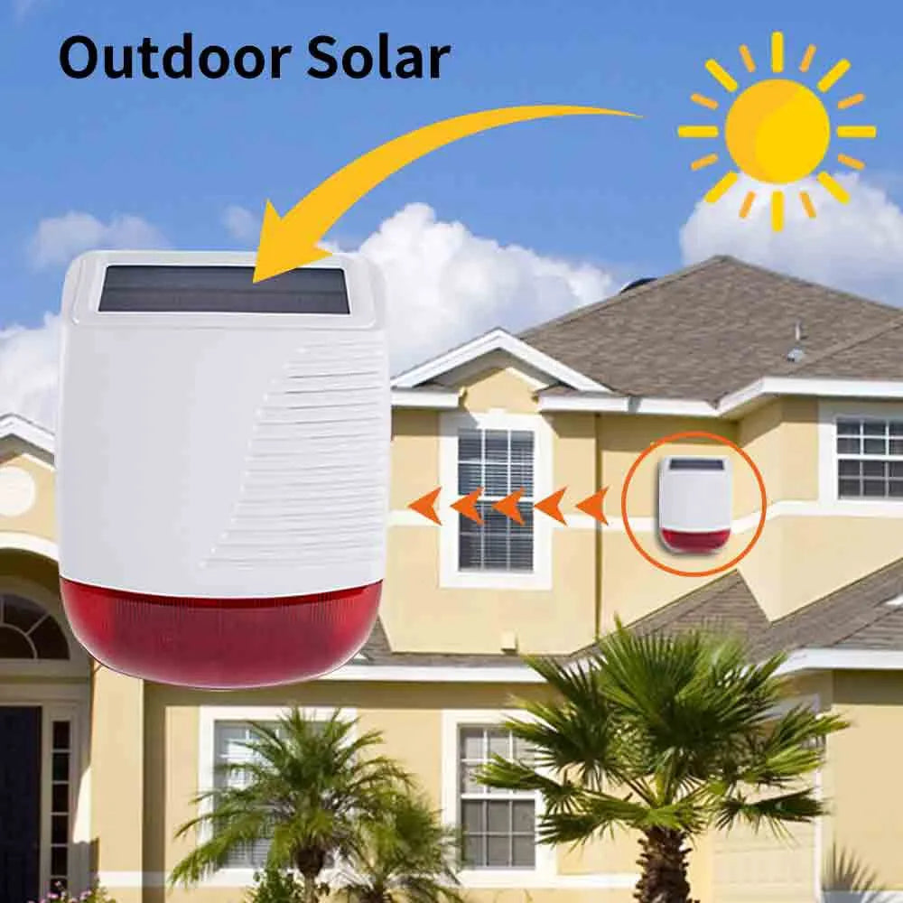 Sirena Solar Exterior Inalámbrica 433MHz con Luz Estroboscópica Impermeable