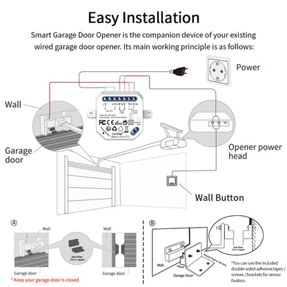 Garage Door Opener Control Wired Sensor Contacts Tuya Smart Life Remote  Alexa