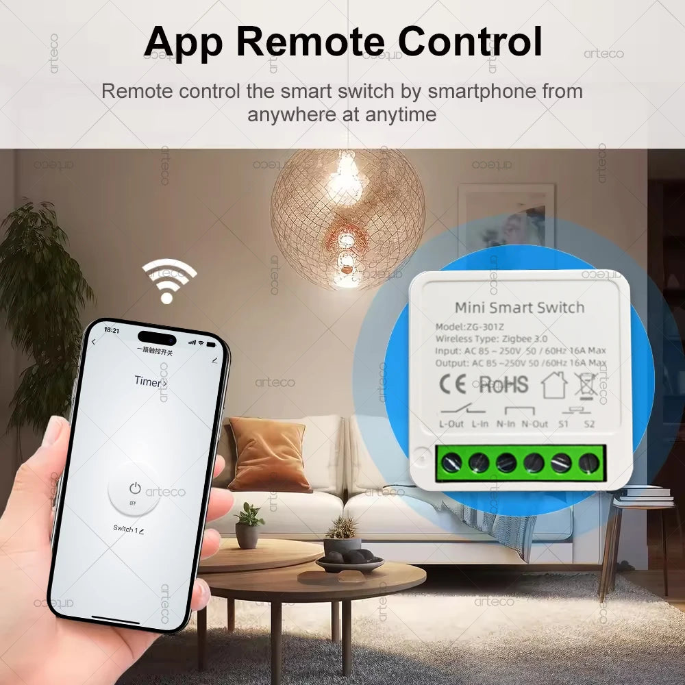 Mini Módulo Interruptor Inteligente Zigbee 16A - Relay DIY para Automatización