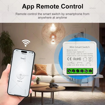 Mini Módulo Interruptor Inteligente Zigbee 16A - Relay DIY para Automatización