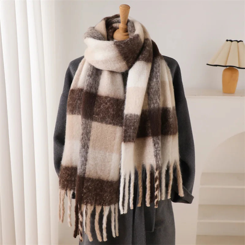 2025 Winter Thick Warm Scarf Women Cashmere Shawl and Wraps Pashmina Neckerchief Bufanda Female Rainbow Hairy Tessel Echarpe New